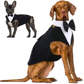 IDOMIK Dog Tuxedo for Small Medium Large Doggie, Detachable Dog Formal Wedding Suit with Tuxedo Vest & Bow Ties Collar & Bandana Scarf Set, Wedding Attire Shirt for Birthday Party Costume