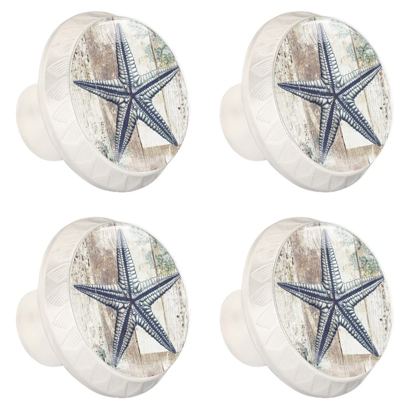 NEWzone 4 Pack Cabinet Knobs Nautical Starfish, White Knobs Cabinet