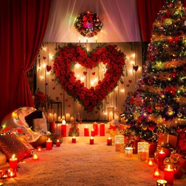 10X8ft Valentine's Day Backdrop Red Love Heart Photography Background, Romantic Wedding Bridal Party Background Decor Proposal Confession Backdrop Banner Portrait Photo Studio Booth Props