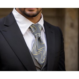 S&W SHLAX&WING Mens Neckties Grey with Yellow Golden Geometric Wedding Extra Long 160cm