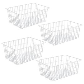 iPEGTOP Wire Storage Freezer Baskets, Set of 4 Large 15.4" Farmhouse Organizer Storage Bins Fridge Basket Rack with Handles for Kitchen Cabinets, Pantry, Office, Bathroom Organization - White