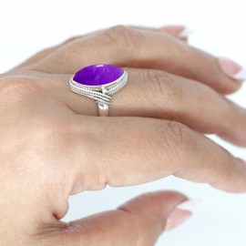 Jeweloporium 925 Sterling Silver Ring for Women Violet Natural Amethyst Gemstone Statement Silver Ring Size O Anniversary - Gift Fashion Jewelry