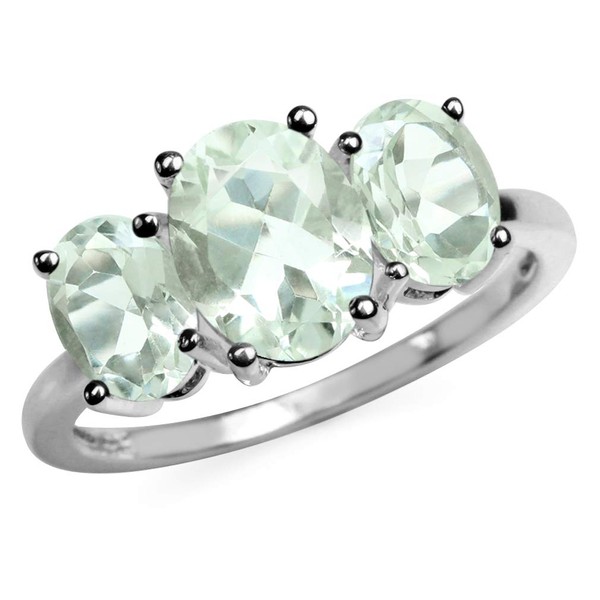 Silvershake 3.32ct. 3 Stone Natural Oval Shape Green Amethyst 925