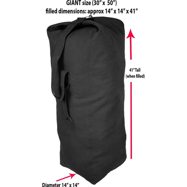 ARMYU Black Giant Top Load Canvas Military Duffle Bag (30" x 50")
