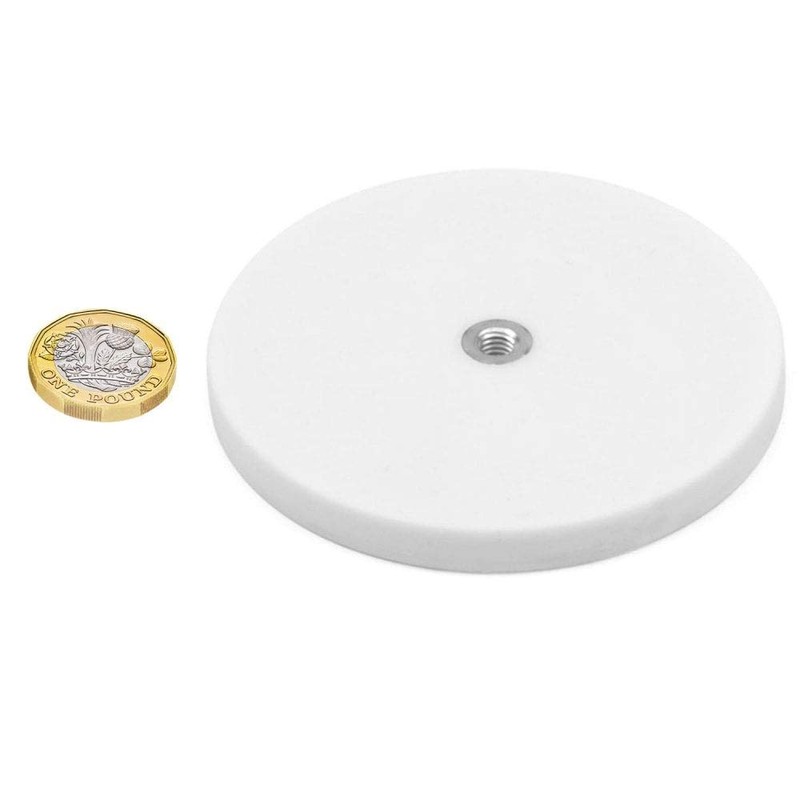 White Rubber Coated POS Magnets Countersunk with M6 Boss Thread