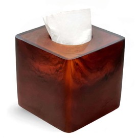 Smooth Tortoiseshell Finish Facial Tissue Box Cover - Brown Resin Cube Tissue Holder with Open Bottom, Modern Home Decor for Bathroom, Living Room, Kitchen, Office - Unique Housewarming Gift