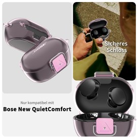 New Bose QuietComfort Earbuds, One Piece TPU Case Cover with Cleaning Pen, Lanyard & Key Chain, Shock/Scratch Protection, Precise Cutouts (Transparent Pink)