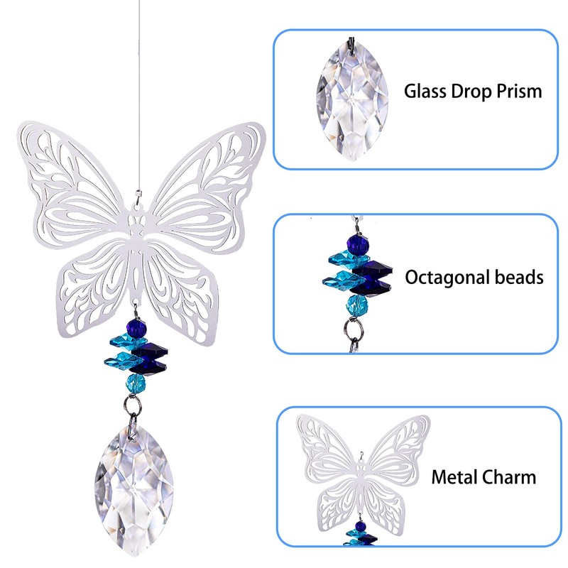H&D Hanging Crystal Suncatcher, Metal Pendant