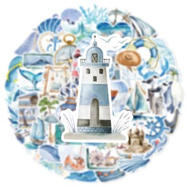 Ocean Trip Stickers for Water Bottle,50 PCS Cute Style Scrawl Stickers Pack for Suitcase Laptop Phone Luggage Guitar,Waterproof Vinyl Stickers for Teens Girls Children Party Favors