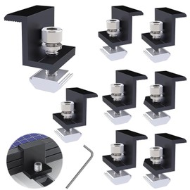 Pack of 8 End Clamps 30 mm Black, End Clamps for Solar Panels, Solar Panel Holder, Adjustable Solar Panel Z Bracket, with Internal 6-Angle Key, for Roofs, Walls, Boats, Motorhomes