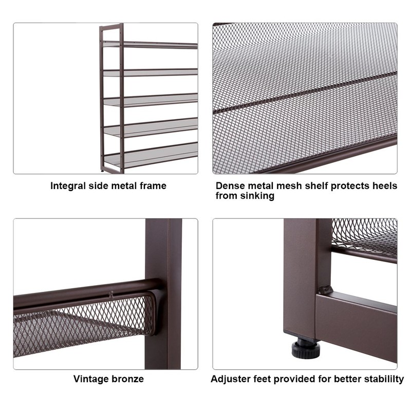 SONGMICS 5-Tier Metal Shoe Rack Adjustable to Flat or Slant