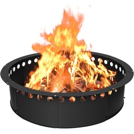 TUSGENK 39 Inch Fire Pit Ring for Outside, Large Smokeless Firepit Insert, Wood Burning Fire Pit Rim, DIY Fire Rings for Yard/Garden Bonfires, Outdoor Fireplace, Carbon Steel, Matte Black