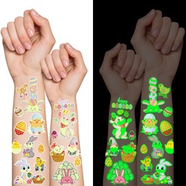 Greingways 110 Styles Easter Tattoos Party Favors for Kids, Luminous Temporary Tattoos Stickers, Egg Decorating Fillers Easter Goodie Bag Basket Stuffers Gifts for Girls Boys Kids Teens