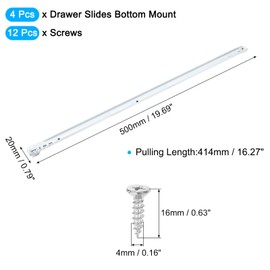uxcell 1 Pair Drawer Slides, 20 Inch Soft Close Drawer Slide Heavy Duty Side Bottom Mount Drawer Glides Replacement for Cabinet Dresser Drawers