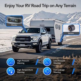 VXDAS RV Accessories Tire Pressure Monitoring System, Wireless Solar TPMS with 4 Sensors & 4 Alarm Modes, Tire Pressure Monitor with LCD Display & Auto Sleep/Wake-up Mode, Easy to Install for RV