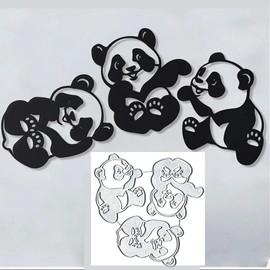 3Pcs/Set Animal Panda Decor Metal Die Cuts Cutting Dies, Panda Decor Paper Cards Cutting Dies Cut Stencils for DIY Embossing Card Making Book Tags Decorative Paper Dies Scrapbooking