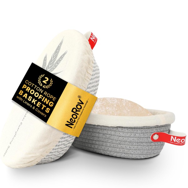 NeoRov Banneton Bread Proofing Basket Set - 2X Oval Sourdough