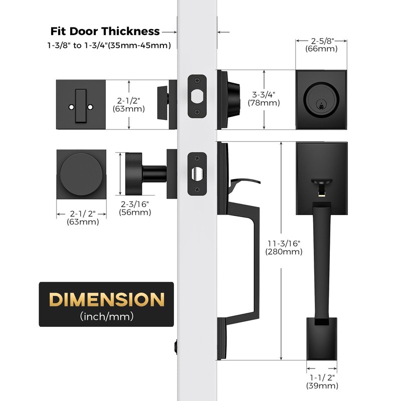 Mensarix Front Door Handle and Deadbolt Set, Matte Black Front