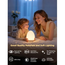 FNMYCO Silicone Egg Light for Nursery with 256 RGB Color,Dimmable Night Light for Kids,Brightness Memory Baby Night Light,Soft BPA Free Table&Bedside Lamp for Toddler,Tumbler Toy,Eye Caring