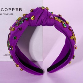 HEIDKRUEGER Mardi Gras Headband for Women Pearl Beaded Hairbands Purple Green Gold Canival Hair Hoop Party Headwear for Girls (Fleur De Lis)