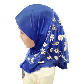 Flowers Girls Hijab Head Wrap UV Sun Protection Breathable One Piece Islamic Head Scarf Bonnet Hat Arabian Turban Bandana for 2-6 Years