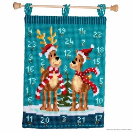 Vervaco Stamped Cross Stitch 16" x 21.2" Wall Hanging, Elk With Scarves, NEW