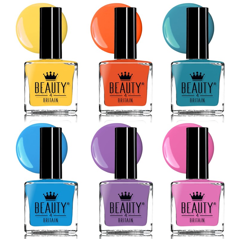 Beauty4Britain 6 x Luxury Nail Polish 6 Different Bright Rainbow