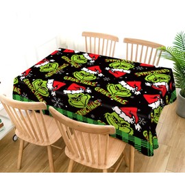 Hafangry Grinchmas Tablecloth Merry Christmas Green Elf Decoration Xmas Winter Holiday Party Supply Kitchen Dining Room Home Decor (Black and Green, 60" x 84")