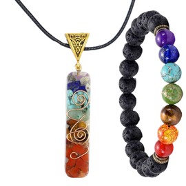 Floatdream 1 x Chakra Necklace, 1 x Chakra Crystals, Colourful Bracelets, Reiki Chakra Pendant Chain, Reiki Healing Crystals, Yoga Bracelet, Stress Relief Necklace, Resin