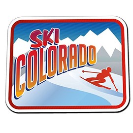 2 x Glossy Vinyl Stickers - Ski Colorado Retro Skiier Bike Laptop Decal #4016 (10cm Wide x 8cm Tall)