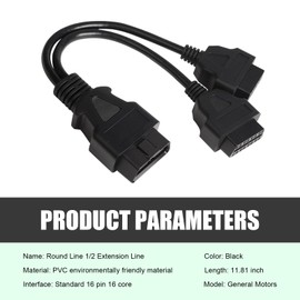 Prywog 1 PC Intelligent Output OBD Wiring Harness One-to-Two Adapter, Car Right Angle OBD2 Y-Shaped Extension Cable, 1 Male to 2 Female 16Pin All-in-one 24AWG Splitter, Universal for Most Cars (Black)