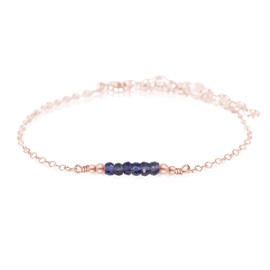 Tiny Sparkling Iolite Faceted Bead Bar Bracelet in 14k Rose Gold Fill
