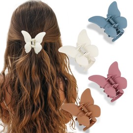 Butterfly Hair Clips, Multicolors Elegant Cute Hair Clips, Hairs Clip for Girls, Ladies, Women, Pink White Yellow Greenish-Blue Non-Slip Hairs Clip for Thick, Thin, Long, Curly Hair(4PCs)