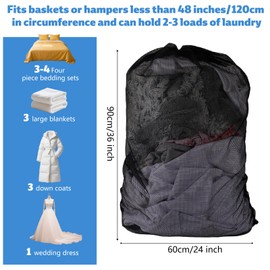 24x36 Inch Large Mesh Laundry Bag, Machine Washable Laundry Washing Bag with Drawstring for Home Hotel College Dorm Apartment Travel Camp (Black)
