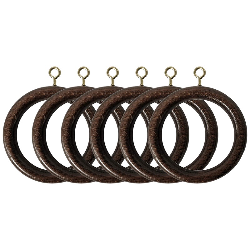 Wooden Curtain Pole Rings Pack of 6 Walnut Effect