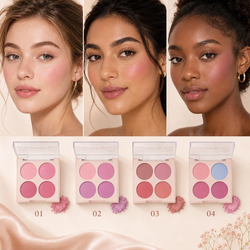 4 Color Blush Palette with Brusher Set for Cheeks(#02)
