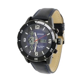 [ARTSTATE AS3284] 腕時計 メンズ 電波時計, 日付と曜日の表示, デジタル・アナログ表示,10気圧防水機能,ライト機能付き,長いバッテリー寿命 (レザーストラップ)