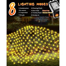 Christmas Net Lights 9.8ft x 6.6ft, 200 LED Outdoor Mesh Lights with 8 Modes, Waterproof Bush String Lights for Home Garden Yard Xmas Decorations Connecable, Timer (Warm White)
