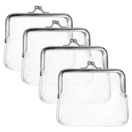 4 Pcs Clear Coin Purse Small Transparent Wallets for Women Metal Kiss Lock Change Pouch Jelly Wallets PVC Kiss-Lock Clear Wallet Transparent Change Purse Kiss Lock Plastic PVC Coin Wallet for Wome
