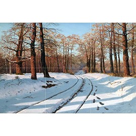 Tile Mural Last Rays of Sun by Boris Bessonov Trees Forest Snow Birds Sunset Kitchen Bathroom Shower Wall Backsplash Splashback 3x2 6" Marble, Matte