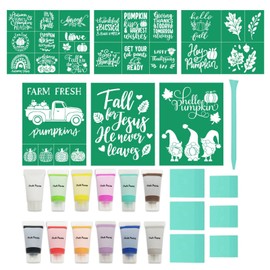 DGAGA 25PCS Fall Silk Screen Stencils with Chalk Paste Starter Kit Reusable Self Adhesive Chalk Mesh Stencils for Chalk Paste Autumn Screenprinting Transfers for Painting on Wood,Craft,Farmhouse Sign