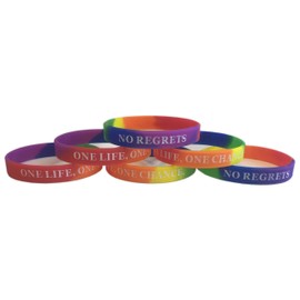 TheAwristocrat 6 Pack ONE Life, ONE Chance. NO Regrets Inspirational Silicone Wristband Rubber Bracelet (Rainbow, Small (7" 180mm))