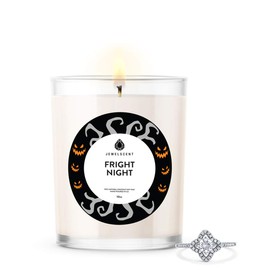 JewelScent Fright Night Signature Jewelry 10oz Candle with Surprise Ring | Dark and Nutty Scented Cedar, Amber, Sandalwood, Vanilla | Size 06