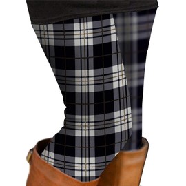 Kamviluer Ladies Red Tartan Elastic Long Leggings Stretchy Leggings Red, Black Plaid