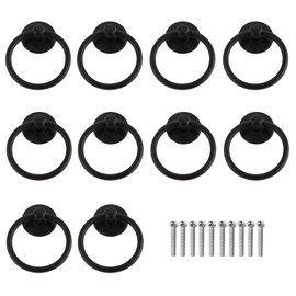 Yetaha 10 x Vintage Cabinet Pull Handles with Screws Retro Drawer Ring knobs Simple Style for Jewelry Box Door Kitchen Cupboard Furniture 44x52mm Black
