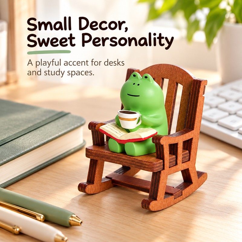 Frog Rocking Chair Figurine – Cute Resin Frog with Coffee