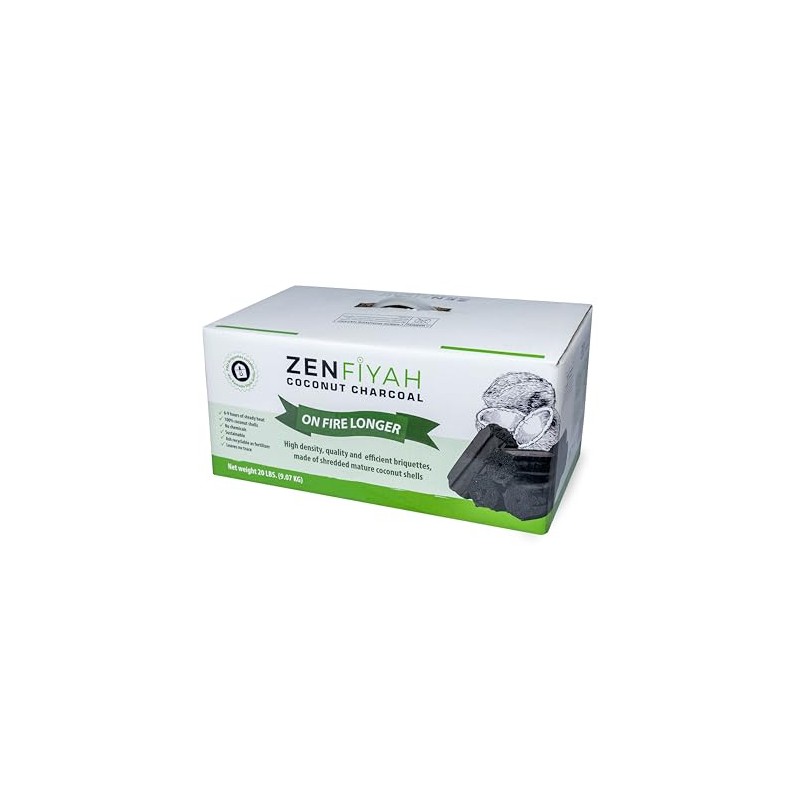 ZENFIYAH Coconut Charcoal HEX Briquettes, 20 lbs, High Density, Long