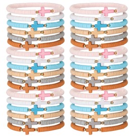 Ecation 36 Pcs Cross Silicone Bracelet Christian Bracelet Jesus Prayer Beaded Bracelet Religious Faith Bracelet for Women Men