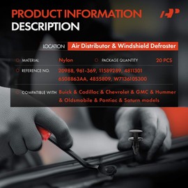 A-Premium 20PCS Nylon Air Distributor & Windshield Defroster Car Retainer Fastener Push Pin Clips Compatible with Ford Jeep Black Nylon