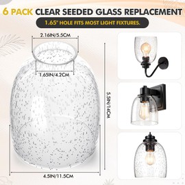 Gerrii 6 Pack Clear Seeded Glass Shade Replacement 1.65" Fitter, 5.47" x 4.76" Ceiling Light Bulb Cover Set Bubble Textured Chandeliers Ceiling Fans Dressing Table Lamps Kitchen Island Living Room